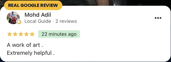 A five-star Google review for TapStar from Mohd Adil, a Local Guide: A work of art. Extremely helpful.