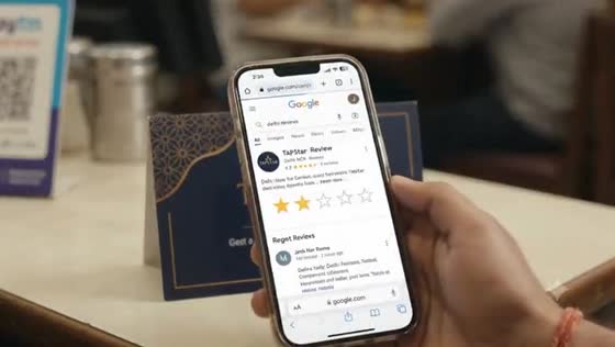 Google search results with star ratings on a phone