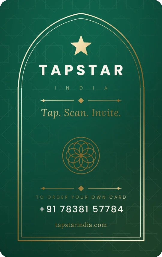 Back of the NFC wedding card: TapStar India, Tap. Scan. Invite.