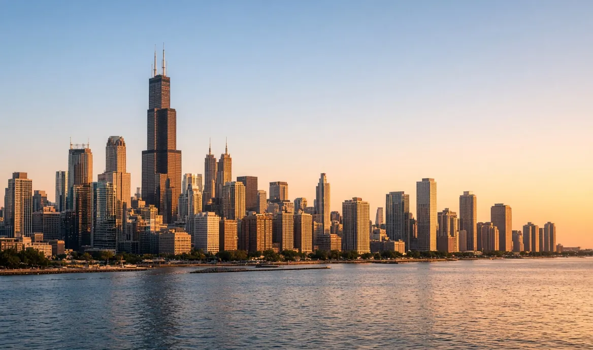 Chicago skyline — available as the landmark scenery at the top of a TapStar business card page