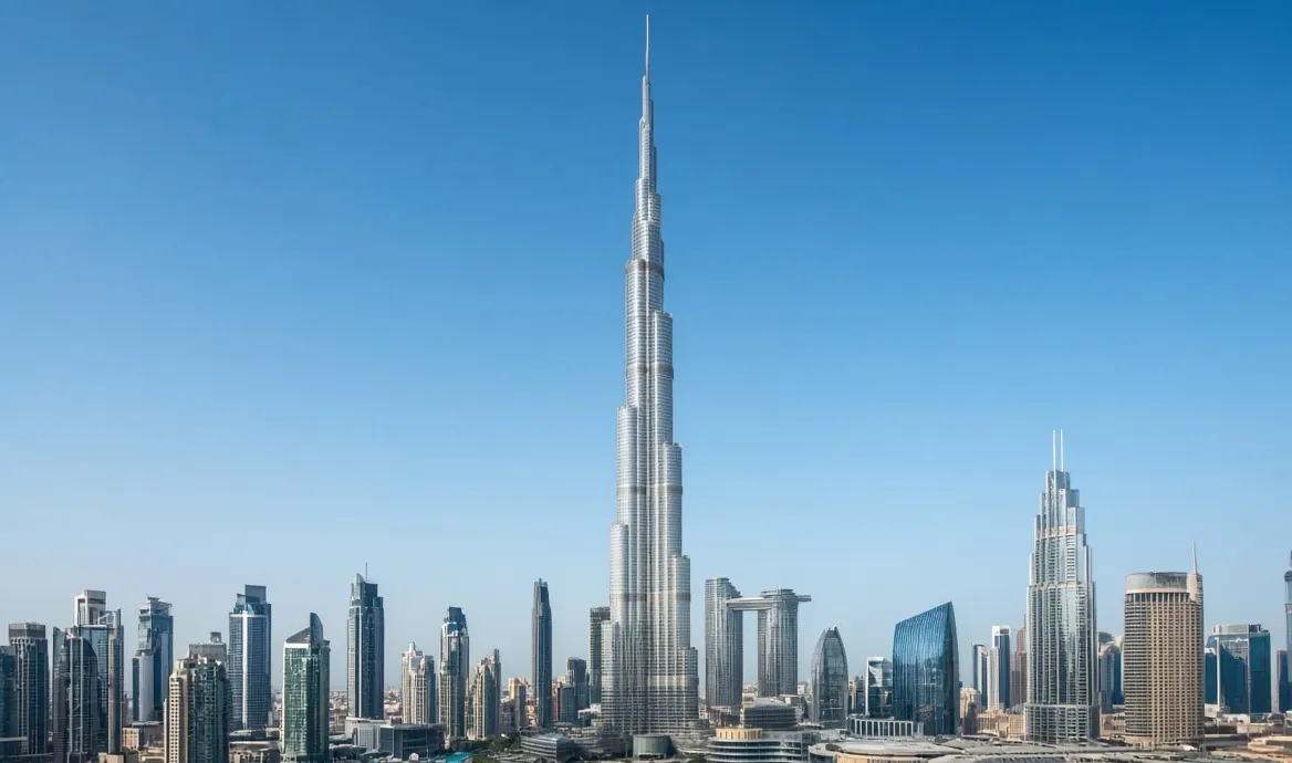 Burj Khalifa, Dubai — available as the landmark scenery at the top of a TapStar business card page