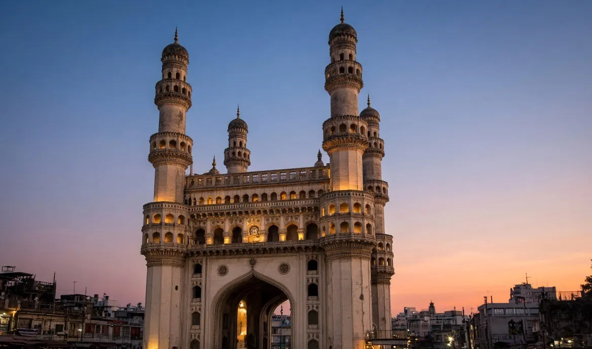 Charminar, Hyderabad — available as the landmark scenery at the top of a TapStar business card page