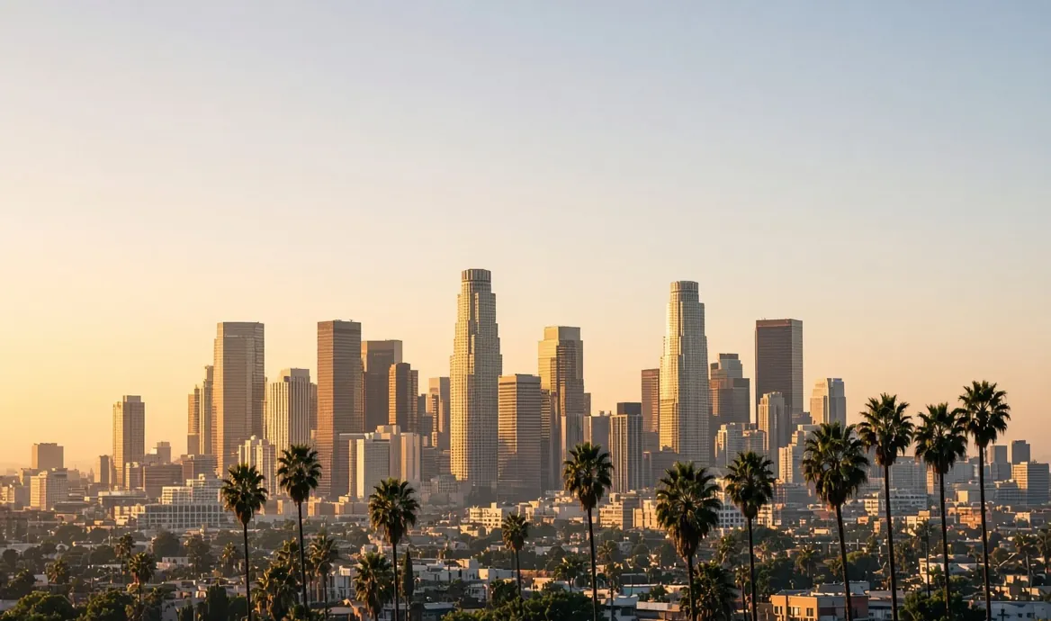 Los Angeles skyline — available as the landmark scenery at the top of a TapStar business card page