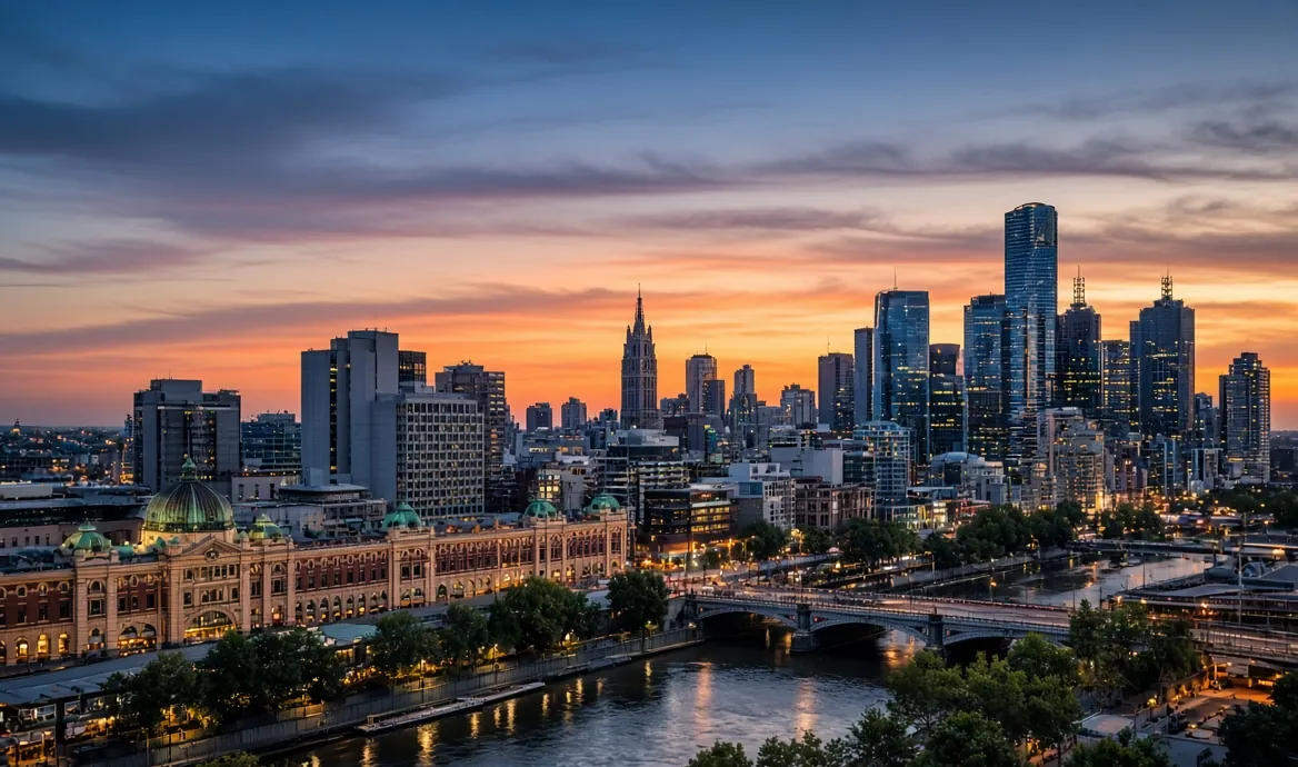 Melbourne skyline — available as the landmark scenery at the top of a TapStar business card page