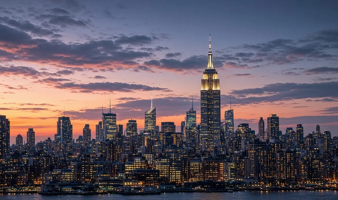 New York skyline — available as the landmark scenery at the top of a TapStar business card page