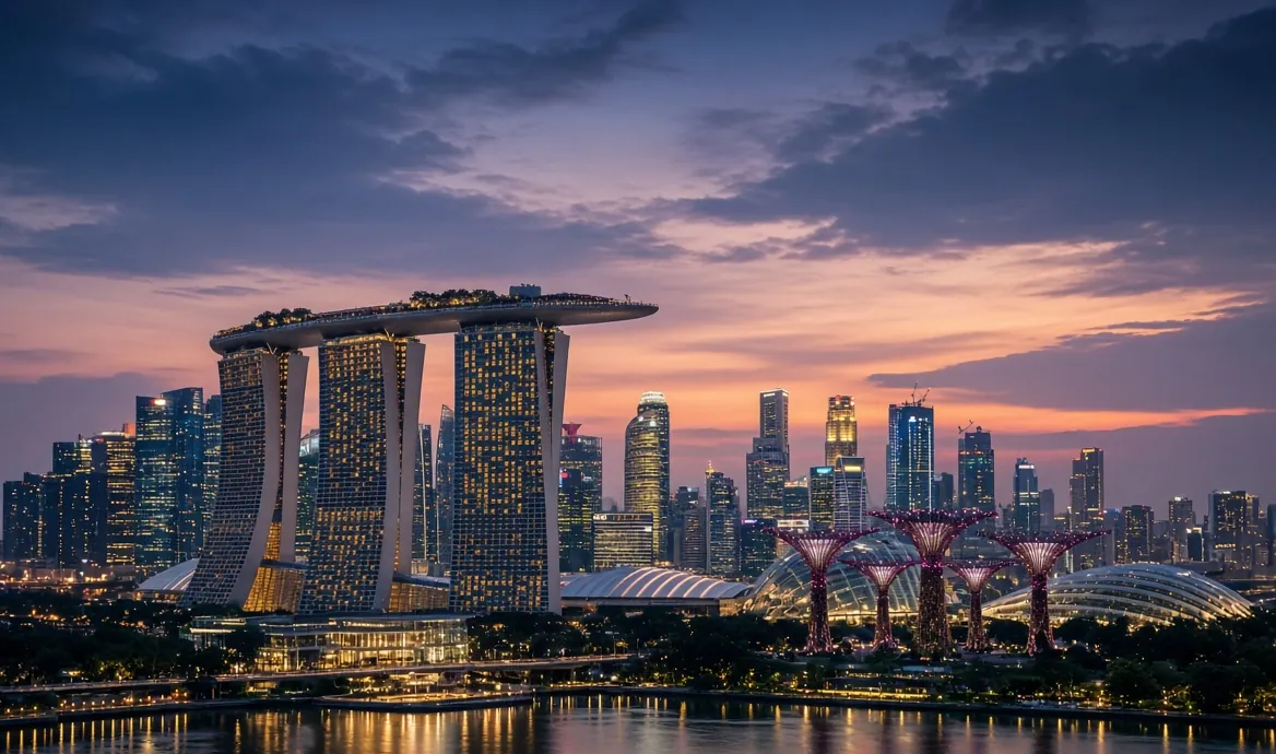Marina Bay, Singapore — available as the landmark scenery at the top of a TapStar business card page